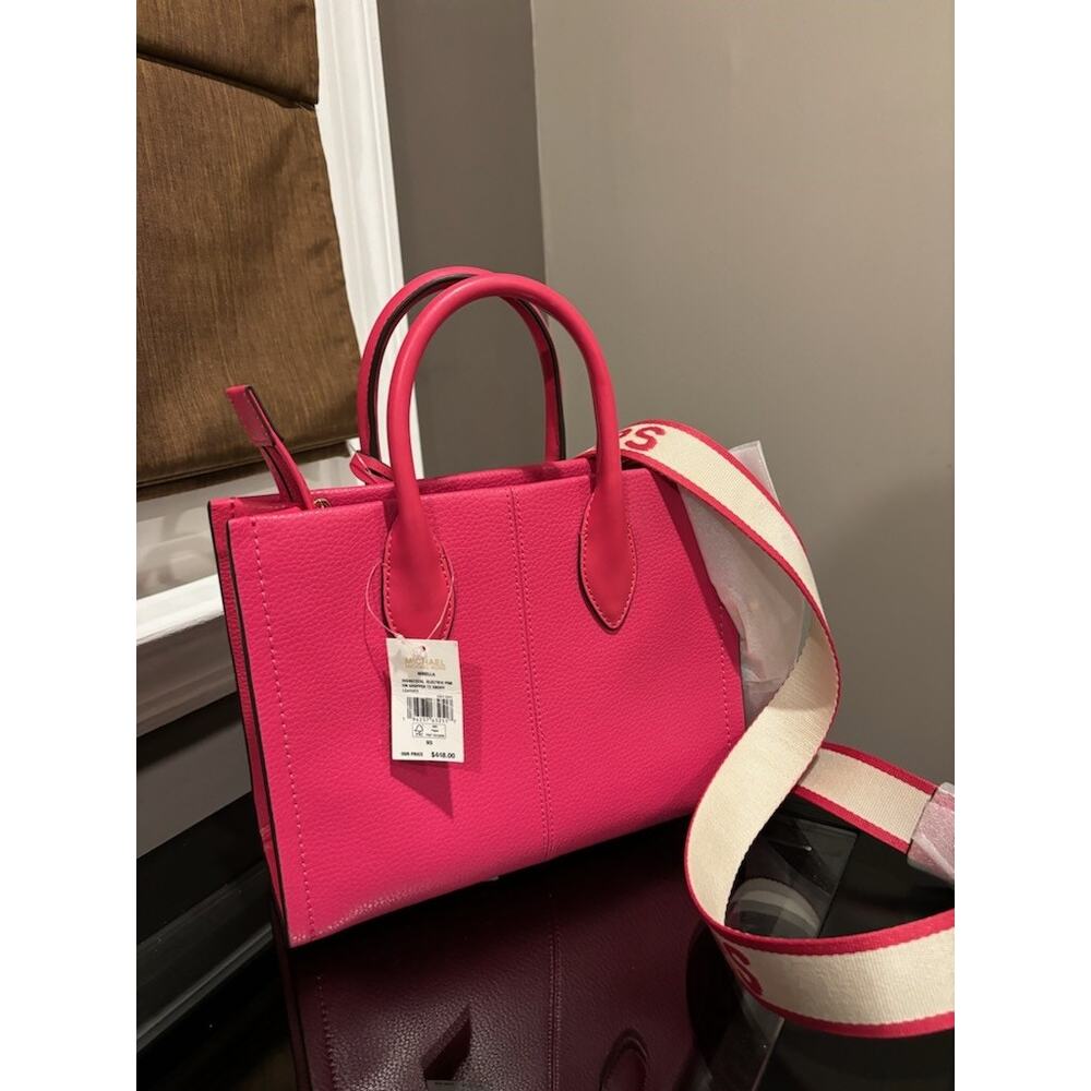Michael Kors Mirella Small Shopper Tote Crossbody Leather Bag Electric Pink - Picture 5 of 6